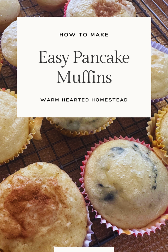 How to make easy pancake muffins banner. With freshly baked pancake muffins on a cooling rack.