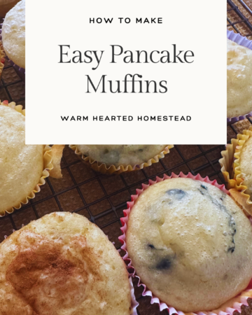 How to make easy pancake muffins banner. With fresh baked pancake muffins on a cooling rack.